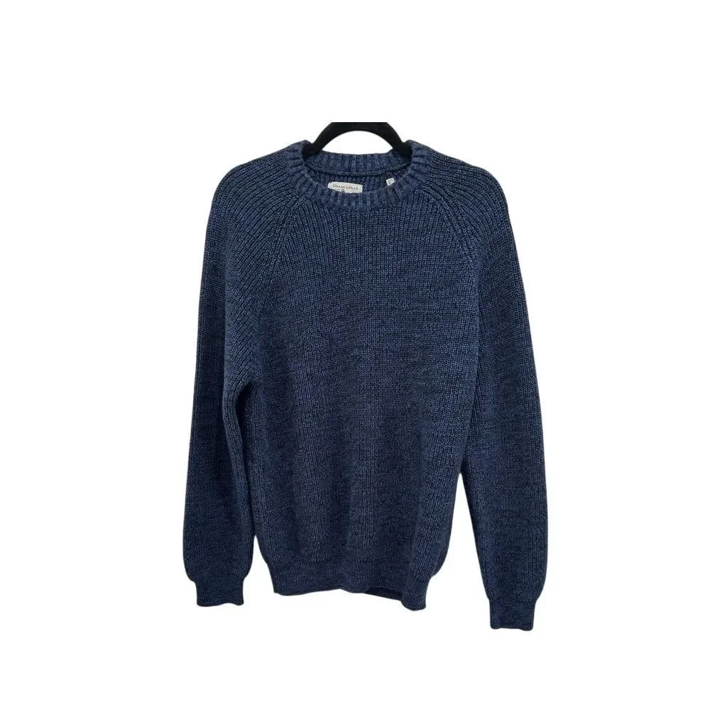 Grand & Hills Men's XL Classic Cotton Crew Neck Sweater Navy Blue‎ Black READ